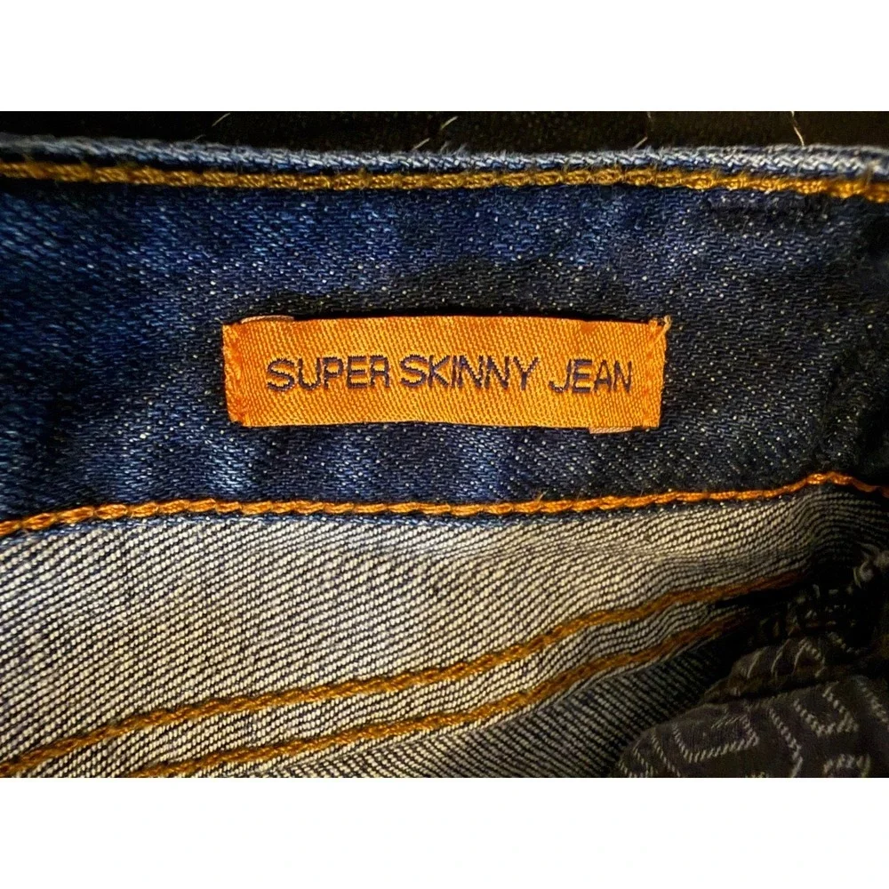 Tory Burch Super Skinny Jeans Womens 32 Blue Denim Stretch Gold Logo Medallion